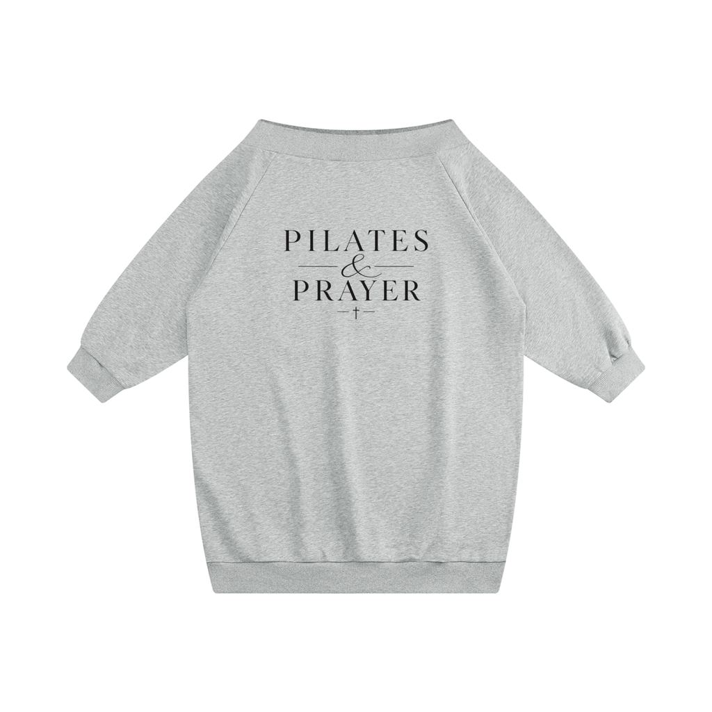 Pilates & Prayer Off-the-Shoulder Sweatshirt Dress | VII Collection