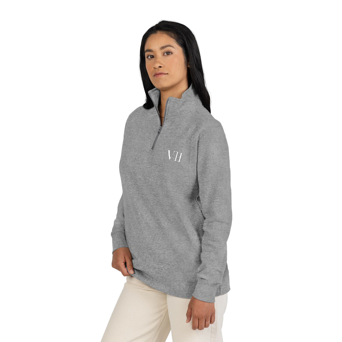 VII Collection Embroidered Fleece Quarter-Zip Pullover
