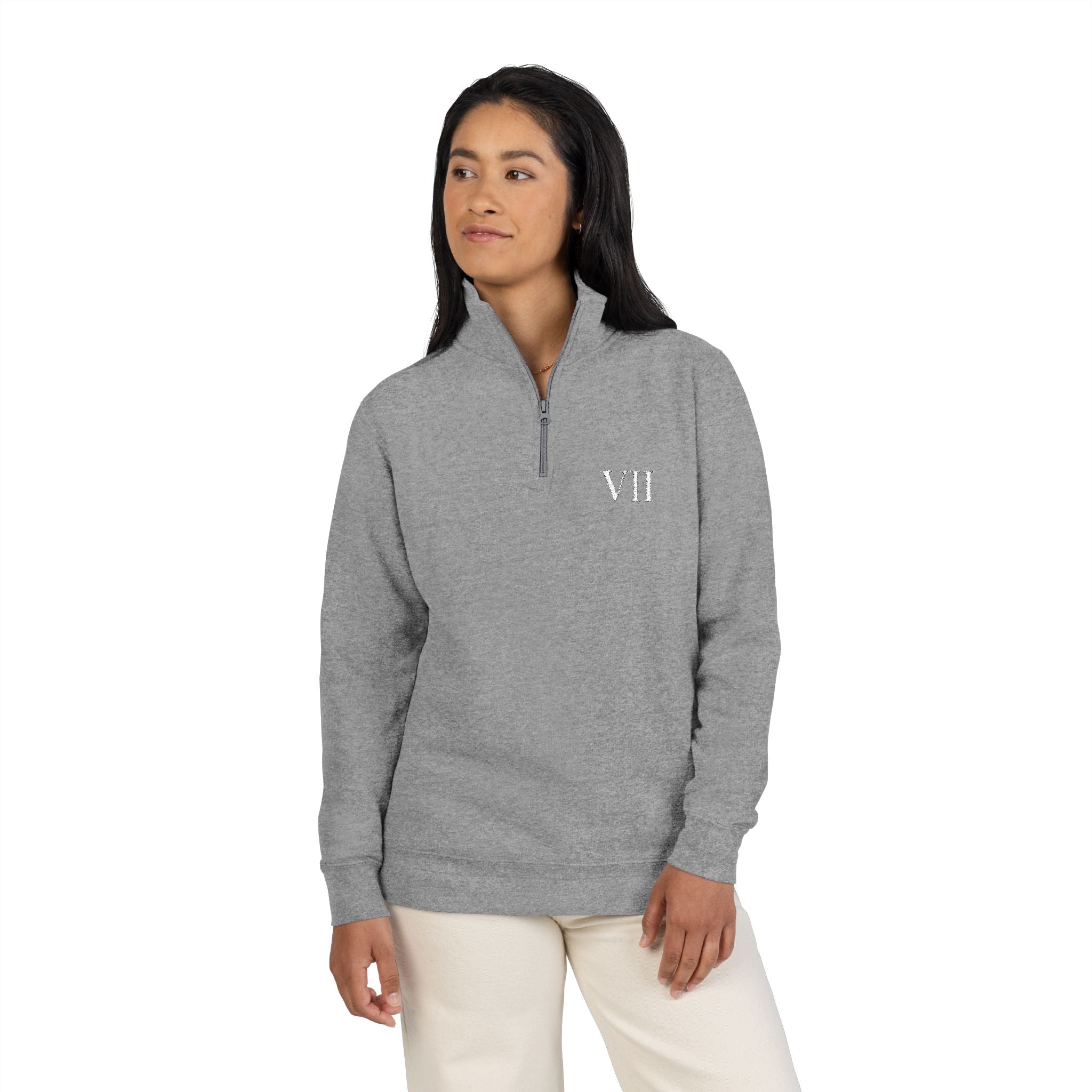 VII Collection Embroidered Fleece Quarter-Zip Pullover