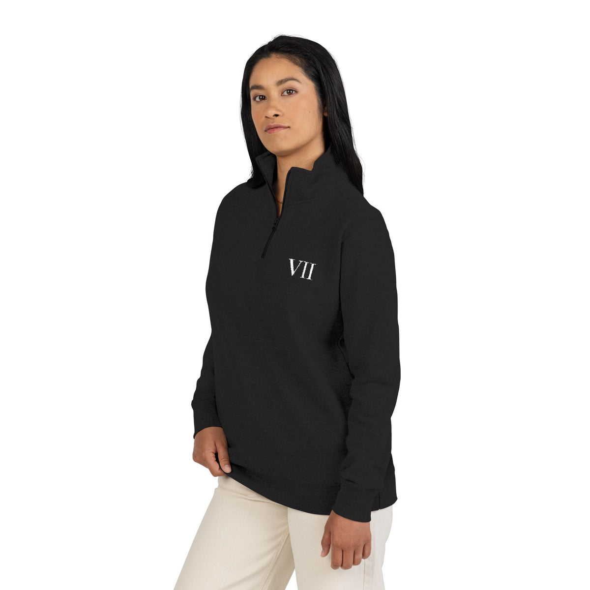VII Collection Embroidered Fleece Quarter-Zip Pullover