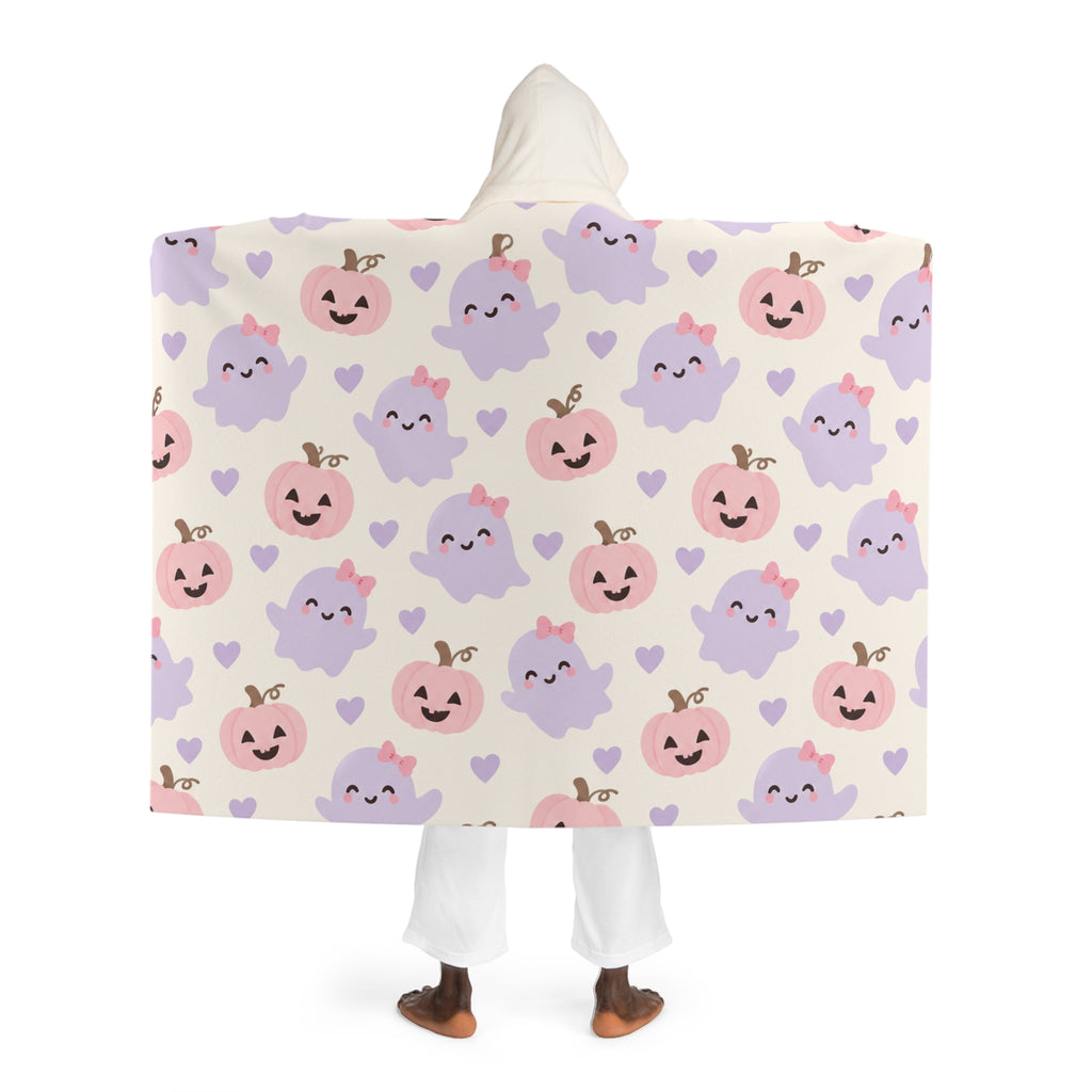 Cute Ghost & Pumpkin Hooded Sherpa Fleece Blanket
