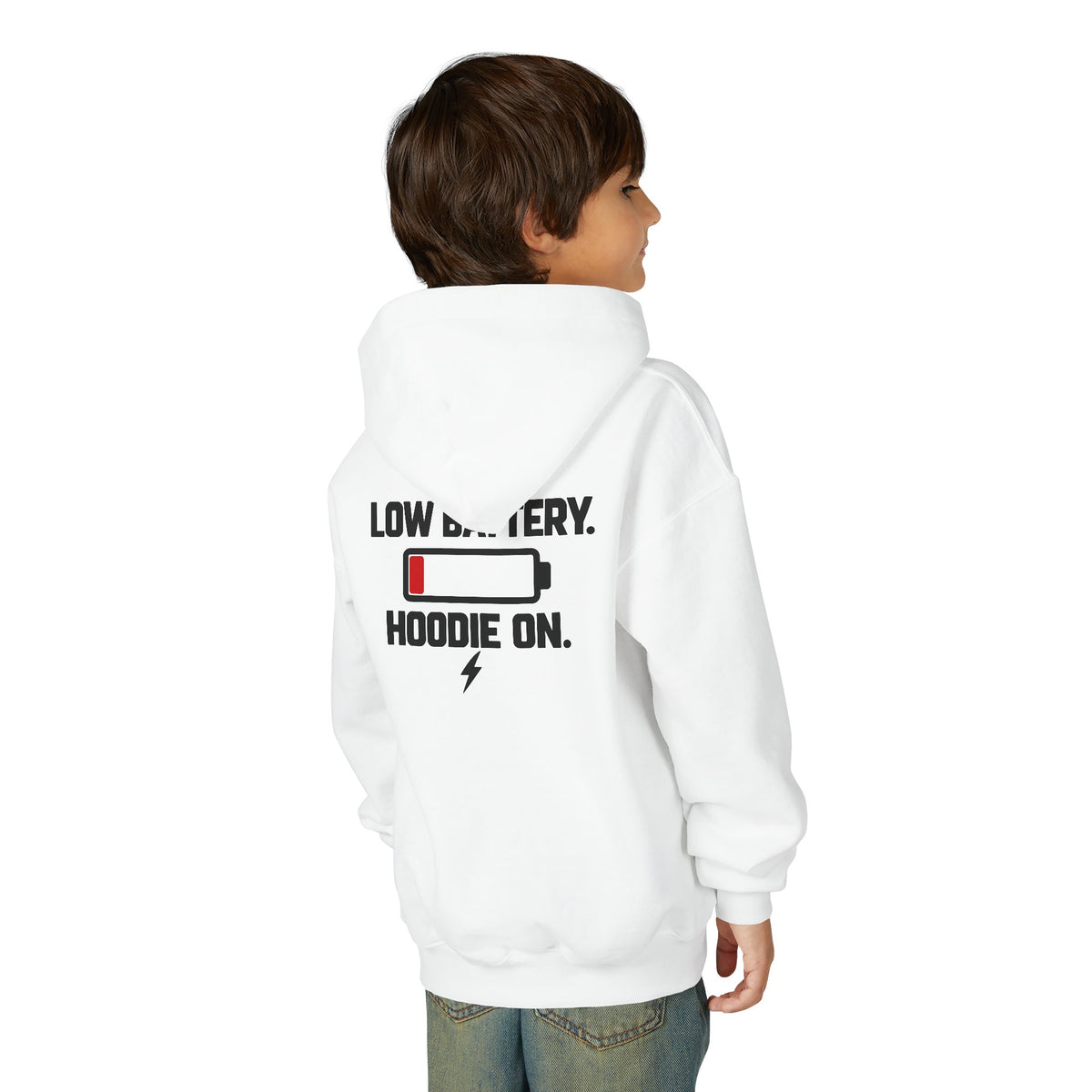 Low Battery. Hoodie On. Youth Hoodie | X Collection