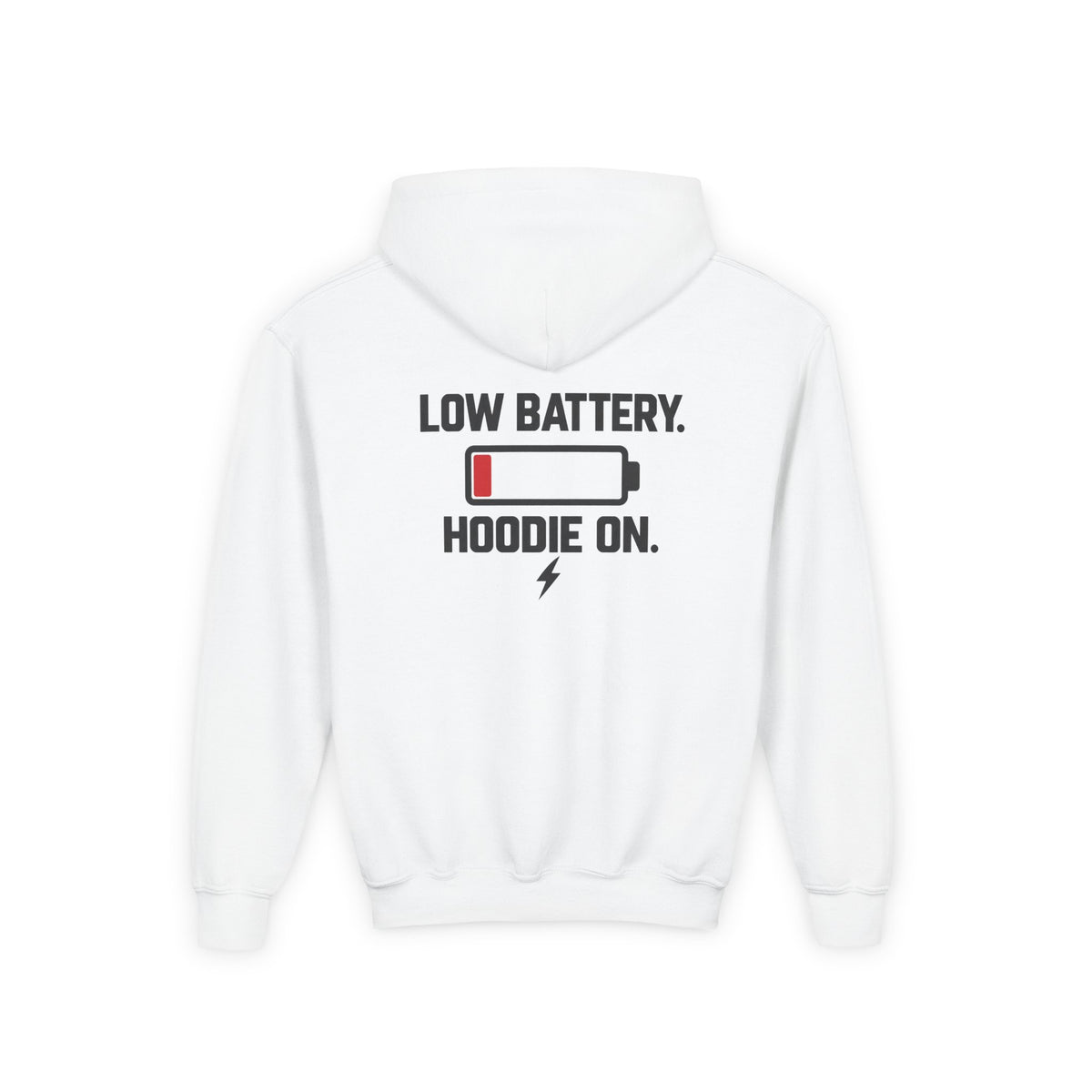 Low Battery. Hoodie On. Youth Hoodie | X Collection