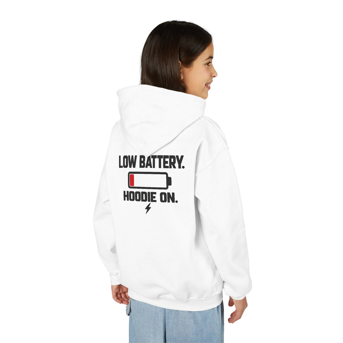 Low Battery. Hoodie On. Youth Hoodie | X Collection