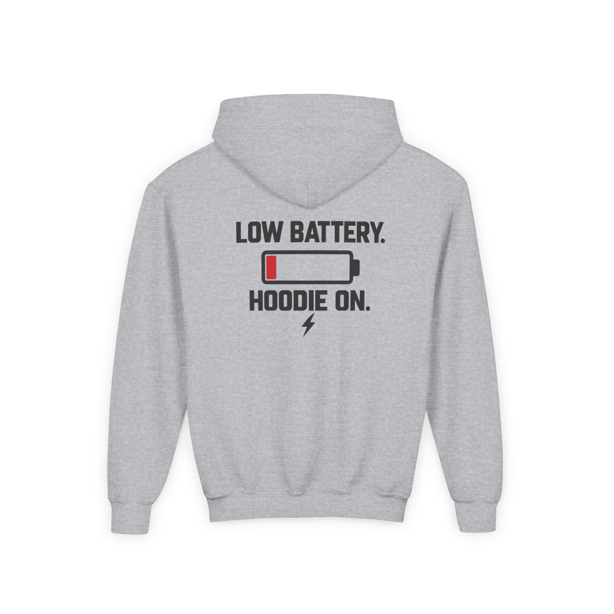 Low Battery. Hoodie On. Youth Hoodie | X Collection