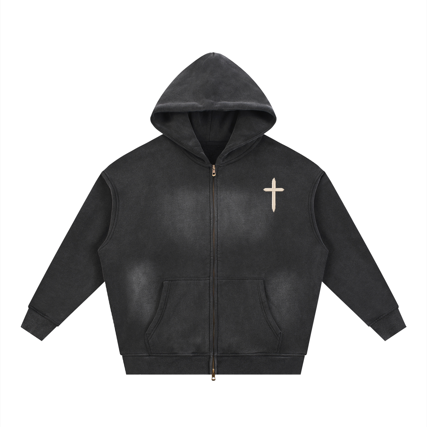 I Collection Sunfade Cross Two-Way Zip Hoodie